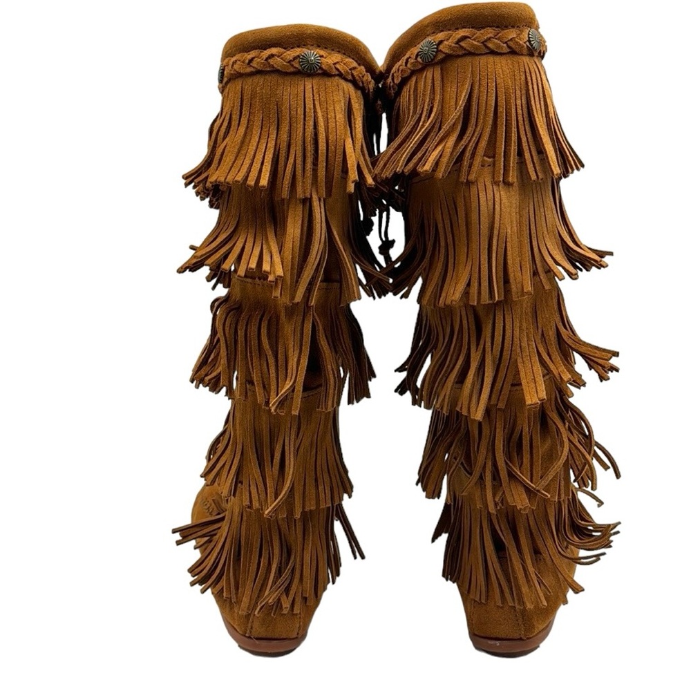Minnetonka Suede 5 Layer Fringe Boots Size 7 - image 4
